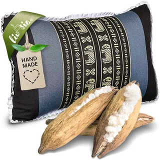 livasia Lendenstützkissen - 22x33x13cm - festes Rückenkissen mit 100% Kapok Naturfaser, nachhaltig & formstabil, Rückenstütze für Sofa & Bett, Garten und Balkon, handgefertigt (Blau/Elefanten)