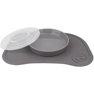 Twistshake Click-Mat Mini + Platte | Anti-Rutsch-Geschirrset für Babys | Babyteller + Baby-Tischset (31x17) | BPA-freier Baby-Entwöhnungsteller | Essenstrainingsplatte für Kinder ab 6m+ | Grau