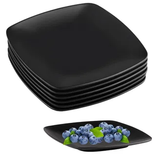 suaywo Groß Teller 6er Eckig Dessertteller 16.8 cm Speiseteller Schwarz Camping Teller Picknickteller für Fleisch, Sushi, Snacks und Salate