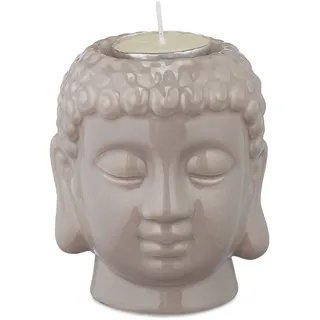 Relaxdays Buddha Teelichthalter 1 Stück Grau