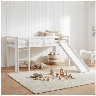 Homestyle4u Hochbett 90 x 200 cm Kiefer massiv lackiert weiß