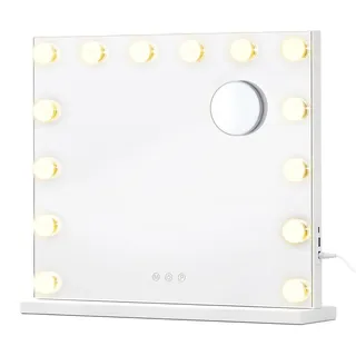 SONGMICS Hollywood Schminkspiegel mit Beleuchtung, 14 LEDs, Dimmbar – Größe 44L x 50B cm
