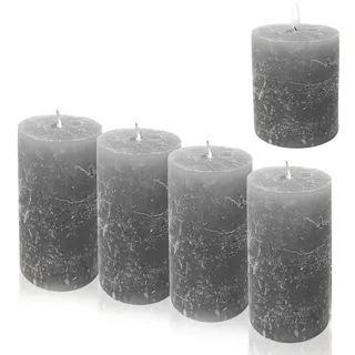 Candelo Stumpenkerze Rustik Stumpenkerzen Grau 4er Set – Kerzen 12cm 60h für Adventskranz grau