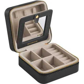 Songmics Schmuckkästchen Spiegel, PU-Bezug, Geschenkidee, tintenschwarz