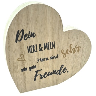 Deko-Herz aus Holz mit Spruch, Dein Herz & Mein Herz sind sehr Gute Freunde, Natur-Farben, 16x16x2,5cm