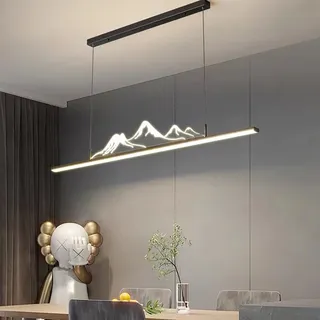 Moderne LED Pendelleuchte esstisch Dimmbar Kreative Mode Hängeleuchte Esszimmerlampe Linear Design Pendellampe Büro Kronleuchter mit Fernbedienung Hängelampe Küchen Esstischlampe (Schwarz, L120cm)