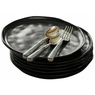 Mirabeau Geschirr-Set Teller 6er Set Biarré schwarz, Steinzeug schwarz