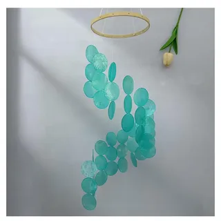 Yurosiay Muschel Windspiel Handmade Natürliche Muschel Windspiel Perlmutt Groß Windspiel Deko Bunt Windspiel Perlmutt Traumfänger Muschel Lang Windspiel Muscheln für Fenster Zimmer 77×17cm Grün 1#