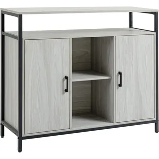HOMCOM Modernes Sideboard aus Holz mit 2 Schränken und Regalen, für Küche und Eingang, hellgrau, 100 x 34 x 87,2 cm