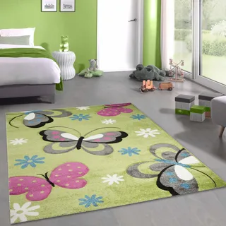 CARPETIA Bunt Kinderzimmer-Teppich mit Schmetterling-Design — strapazierfähig — grün, 160 x 230 cm