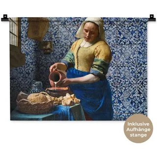 MuchoWow Wandteppich Milchmädchen - Delfter Blau - Vermeer - Gemälde - Alte Meister, Rechteckig, Höhe: 3 mm, Wanddeko Teppich Wohnzimmer, Schlafzimmer, 60x45 cm bunt 60 cm x 45 cm x 3 mm