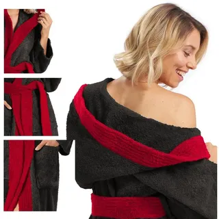 aqua-textil Bademantel Saunamantel Frottee Kapuze für Sie&Ihn Sylt schwarz/bordeaux M, Baumwolle schwarz M