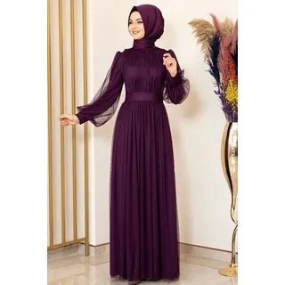 fashionshowcase Tüllkleid Damen Abendkleid Maxilänge Abaya-Stil - Modest Mode vollständig blickdicht & bedeckt lila 36 (EU 34)