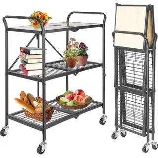 Onvaya ONVAYA® Küchenwagen James klappbar | Servierwagen auf Rollen | Etagenwagen | Beistellwagen für Küche und Wohnzimmer | Grau | Grau/Dunkelgrau