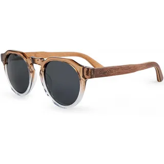 Sonnenbrille Herren und Damen Polarisiert Holz Panto Rund | Walnuss-Ahorn-Walnuss Holzbügel mit Beige Verblasst Acetatrahmen | Geschwärzte Holzbrille UV400 Gläser | Damen & Herren Sonnenbrille UV - 50-22-140