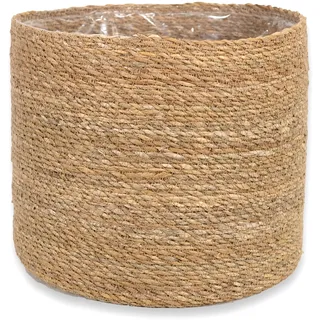 DARO DEKO Seegras Korb rund Natur Ø 23 x 21 mit Einsatz Blumentopf geflochten Aufbewahrungskorb Über-Topf Blumenkorb