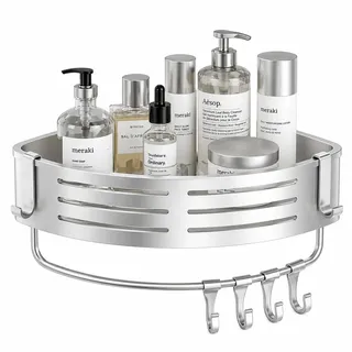 Duschablage Ohne Bohren, Duschregal Ecke Badezimmer Regal Wand Duschkorb mit Handtuchhalter Eckregal Bad Ablage Dusche Alu Regal Duschkorb Ohne Bohren (1, Silber)
