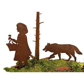 itsisa ® Dekofigur Rotkäppchen und der Böse Wolf im Rost Design, 2er Set, Rostfigur für den Garten