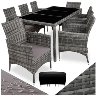 tectake Sitzgruppe Valencia, (Set, 9-tlg), Tisch- und Stuhl Set grau 60,00 cm x 83,00 cm x 55,00 cm