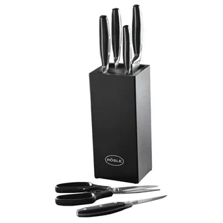 RÖSLE Messerblock CUISINE, Bestückt, Bambus, inkl. Küchenschere, (7tlg), Klingen aus Spezialklingenstahl, Kunststoffgriffe schwarz