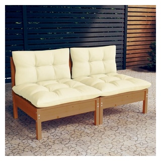 vidaXL Loungesofa 2-Sitzer-Gartensofa mit Creme Kissen Massivholz Kiefer, 1 Teile braun vidaXL