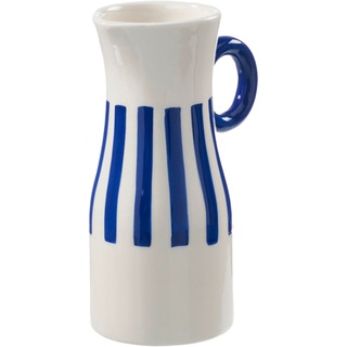 Krug/Vase aus Keramik, weiß/blau gestreift (19x13x8cm)