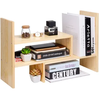 VERGOODR Schreibtisch-Organizer, Büro-Aufbewahrungsregal, verstellbar, Naturholz, Bücherregal, Ständer, Holz, Caddy Schreibtisch-Organizer-Set, Büroaufbewahrung, erweiterbare Tischplatte