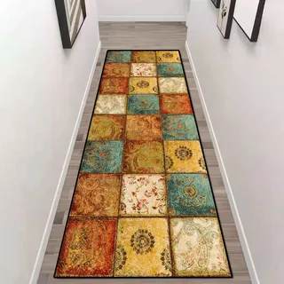 ZZUU Teppiche - Läufer Flur Teppich,Bettumrandung Läufer Teppich Modern Geometrische Karo Flur Läufer Teppich,rutschfest Robust Waschbar,für Wohnzimmer,Flur,Schlafzimmer,Esszimmer
