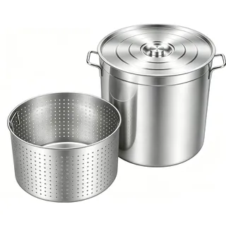 BAOCHADA Edelstahl Fass Kochtopf, 100L Suppentopf mit Deckel und Siebkorb | Gastronomie Kochtopf Suppentopf, 201 Edelstahl Poliert, Großer Gewerbetopf für alle Herdarten & Große Küchen