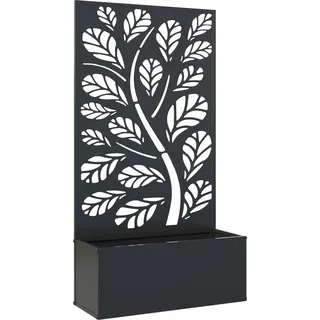 Outsunny Pflanzkasten mit Rankgitter, Sichtschutz-Paravent, Metall-Pflanzkasten auf Beinen oder zur Wandmontage, Muster mit runden Blättern, rechteckiger Pflanzkasten Balkon Terrasse Patio, 61 x 23 x 113 cm, schwarz   Aosom