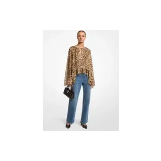 MK Vokuhila-Bluse aus Georgette mit Leopardenmuster - Braun - Michael Kors - S