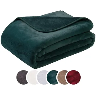 liebling Kuscheldecke Merino-Touch, Wohndecke Ultra flauschig als Sofaüberwurf oder Wendedecke, waschbar, 150 x 200 cm, dunkelgrün