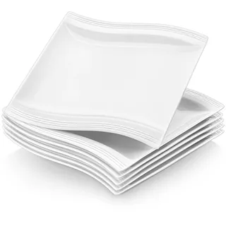 MALACASA Kuchenteller 6er Set 21 cm Frühstücksteller aus weißem Porzellan | Flora Dessertteller kleine eckig Teller für Kuchen, Dessert, Brot und Vorspeisen, spülmaschinenfest, mikrowellengeeignet