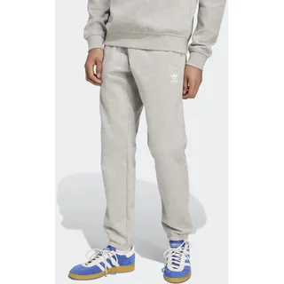 Sporthose ADIDAS ORIGINALS "TREFOIL ESSENTIALS", Herren, Gr. L, N-Gr, grau (medium grau heather, weiß, normal, gr.), Obermaterial: 70% Baumwolle, 30% Polyester, Hosen Sporthose, schmale Passform, mit flauschiger Innenseite, mit Rippbündchen