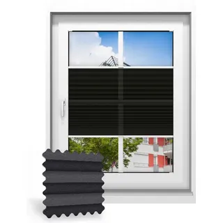Plissee ohne Bohren nach Maß, Schwarz 148250, 30 x 80 cm, Plissee individuell maßangefertigt