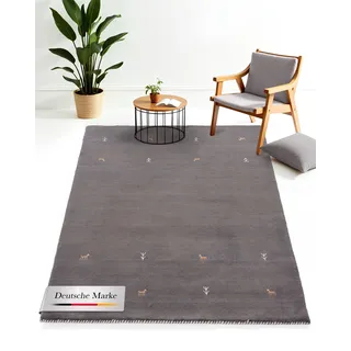 carpetfine Wollteppich Gabbeh Uni Grau 300x400 cm | Moderner Teppich für Wohn- und Schlafzimmer