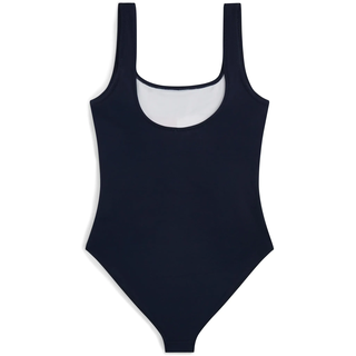 Badeanzug, Damen, Gr. 140/146, N-Gr, blau (schwarz night navy), Microfaser, Obermaterial: 80% Nylon, 20% Elasthan, TOMMY HILFIGER SWIMWEAR, Badeanzüge Badeanzug, mit quadratischem Ausschnitt, ungepolstert