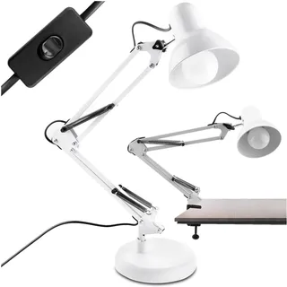 Lumiled Schreibtischlampe klassisch Leselampe Weiß Tischleuchte Tischlampe Verstellbarer Arm Arbeitsleuchte Nachttischlampe mit E27 Fassung Retro aus Metall Kinderzimmer Arbeitszimmer mit Klemme