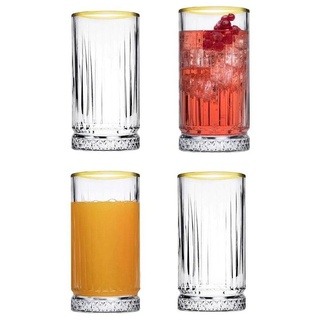 Pasabahce Gläser-Set Elysia Golden Touch, Glas, Long Drink Gläser 4-teiliges Set mit Goldrand 280ml weiß