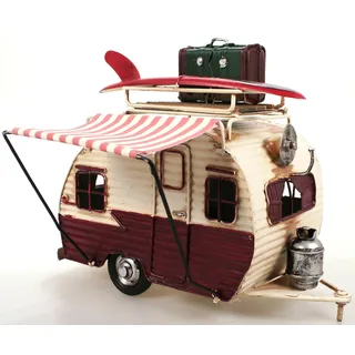 Wohnwagen aus Metall rot mit Rahmen und Spardose Camper Auto Oldtimer Nostalgie