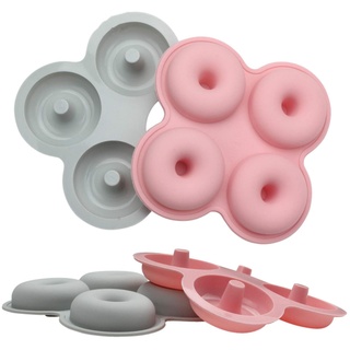 YUKAKI Silikon-Donutformen, Antihaft-Donut-Backform mit 4 Kavitäten, Donut-sichere BPA-freie Blechschale für DIY-Süßigkeiten-Keks-Bagels-Muffins-Kuchen, 2er-Pack (Limonengrün & Pink)