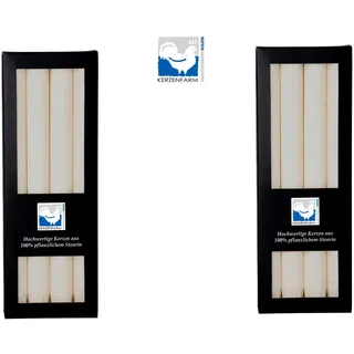 Kerzenfarm Hahn 8 Stearin-Stabkerzen - 8er Set (2x4 STK.) 22 x 250 mm | Weiss - pflanzliche Tafelkerzen Echtwachs