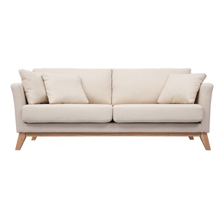 3-sitziges skandinavisches Sofa mit beigem abnehmbarem Bezug und Holzfüßen OSLO