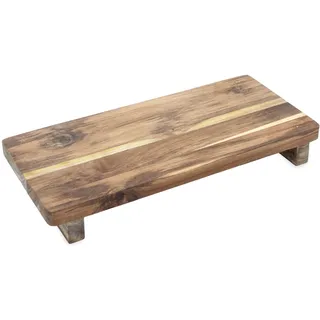 Teakholz Dekotablett rechteckig mit Füßen - 37 x 17 cm - Massivholz Kerzenbrett Natur rustikal - Holz Tischpodest Holztablett Servierbrett Tablett Advent Weihnachten Hochzeit Geschenk Deko