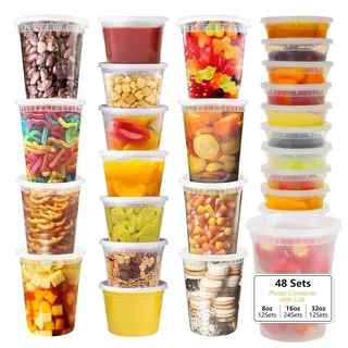 VINATO Frischhaltedosen mit Deckel, 48pcs Gefrierdosen Set, 12 Vorratsdosen 950m - Transparent