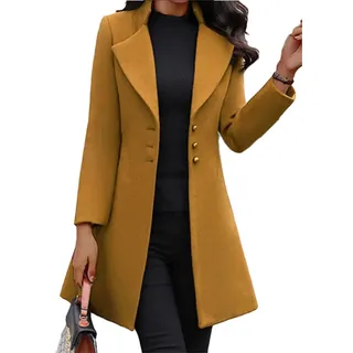 Godoboo Damen Winter Blazer Mantel Lang Wollmantel Warme üBergangsjacke Einfarbig Blazer Jacke Herbst Winter Jacke Outwear Mantel - L