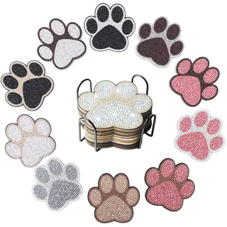 WEITING 10 Stück Katzenpfote Diamond-Painting Untersetzer Set mit Halter,Diamond Art Untersetzer, Diamond Kunsthandwerksprojekte, Diamond Kits für Erwachsene und Anfänger Tischdekoration Geschenk