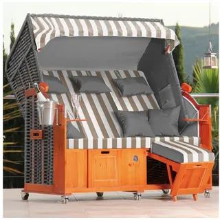 DERKORB Strandkorb Der Klassiker - 2,5-Sitzer, BxTxH: 160x78x166 cm, Volllieger, Ostsee-Modell DER KLASSIKER, XXL 2,5-Sitzer, Wurf und Nackenkissen, montierte Strandkorbrollen goldfarben
