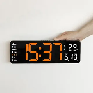 Lampe Orange, Coquille Noire, 13 Zoll – Große Digitale Wanduhr Mit Einstellbarer Led-helligkeit