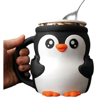 Niedlicher Pinguin Eisbecherhalter, 473ml Anti-Freez Hände Pinguin Creme Behälterhülle, Wiederverwendbarer Pint Eisbecher Mit Geheimer Snackschublade Und 2 Löffeln, Auslaufsicherer Eishalter